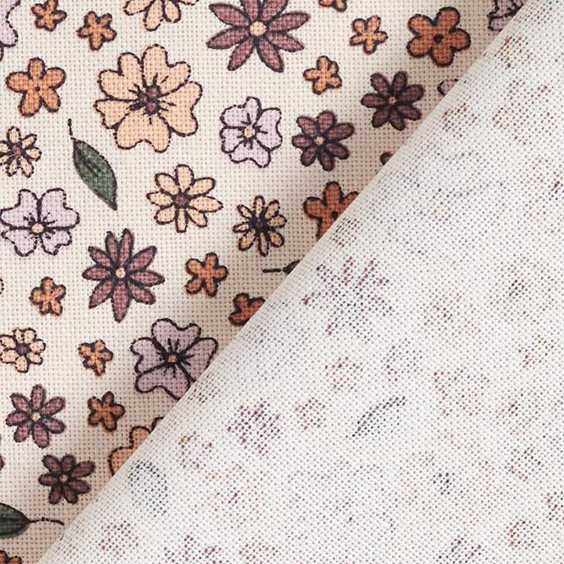 Tissu de décoration Semi-panama Petites fleurs – beige clair/prune,  image number 4