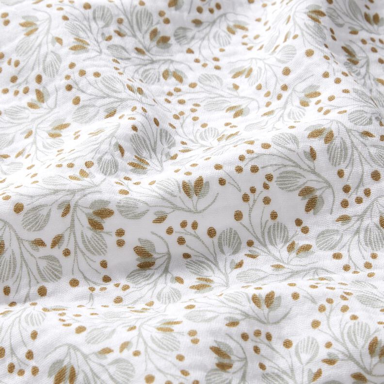 Tissu double gaze de coton Motif floral abstrait – blanc/jaune olive,  image number 2
