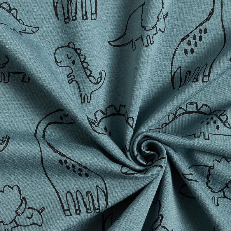 French Terry Sweat d&rsquo;&eacute;t&eacute; gros dinosaures gribouill&eacute;s &ndash; bleu,  image number 3