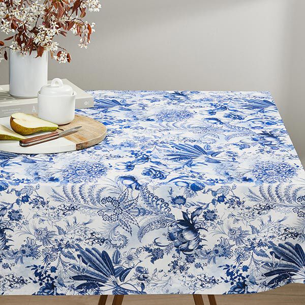 Tissu de décoration Canvas fleurs opulentes 280 cm – bleu roi/blanc,  image number 6