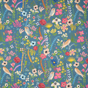 Tissu d'extérieur Canvas oiseaux et fleurs – bleu acier, 
