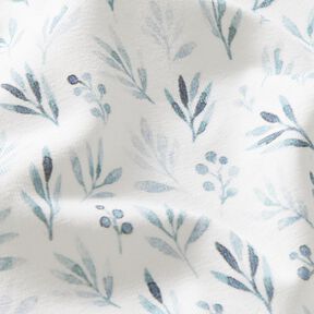 Jersey coton Branches et fleurs délicates aquarelle Impression numérique – ivoire/bleu jean, 