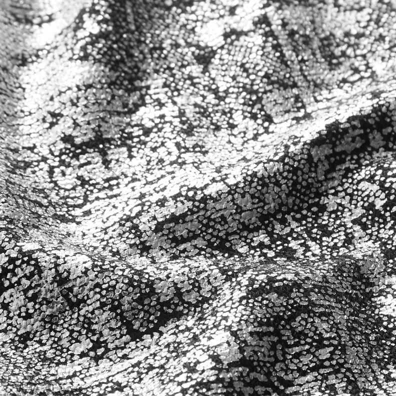 Tissu tricoté imprimé métallisé abstrait – argent métallisé/noir, image number 3