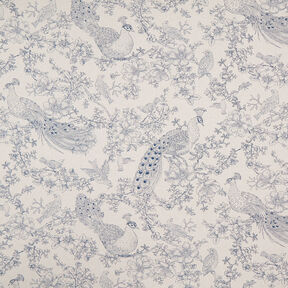 Tissu de décoration Semi-panama Paons romantiques – nature/bleu, 
