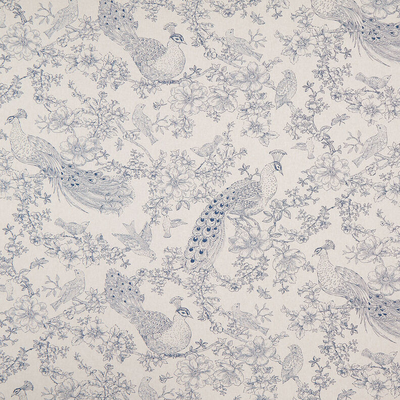 Tissu de décoration Semi-panama Paons romantiques – nature/bleu,  image number 1
