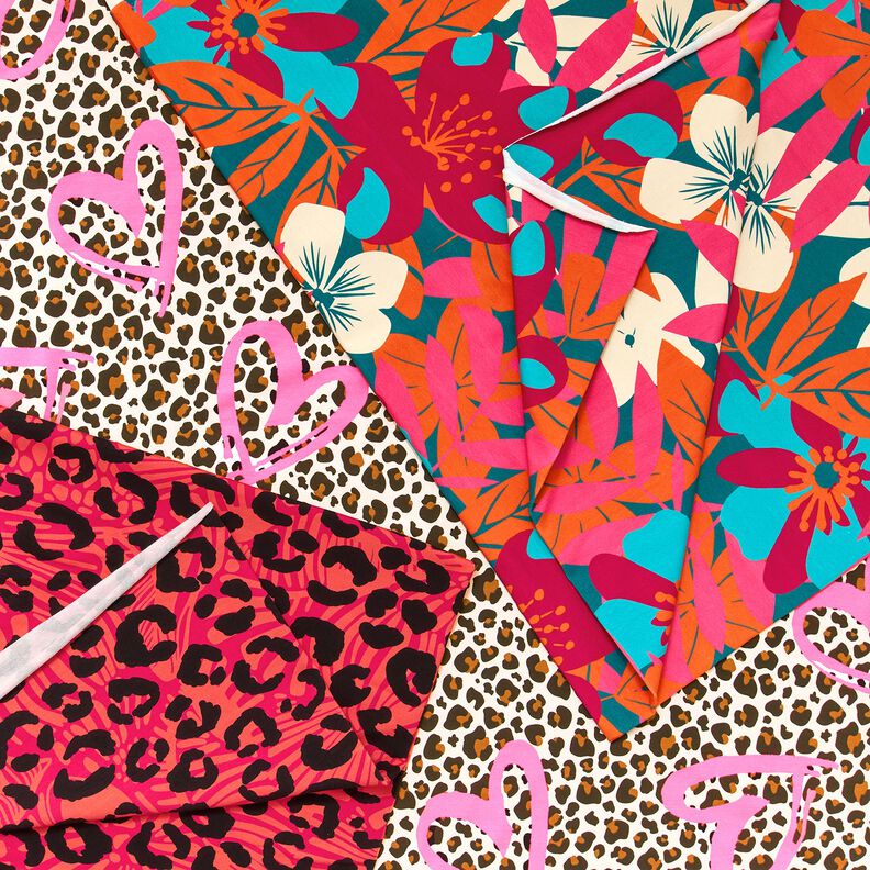 French Terry Sweat d’été Lion et fleurs – rose vif/orange, image number 7