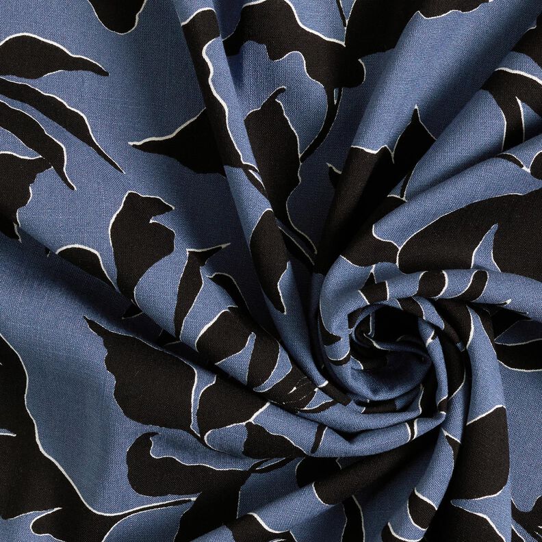 Tissu viscose Feuilles luxuriantes  – gris bleu/noir,  image number 3
