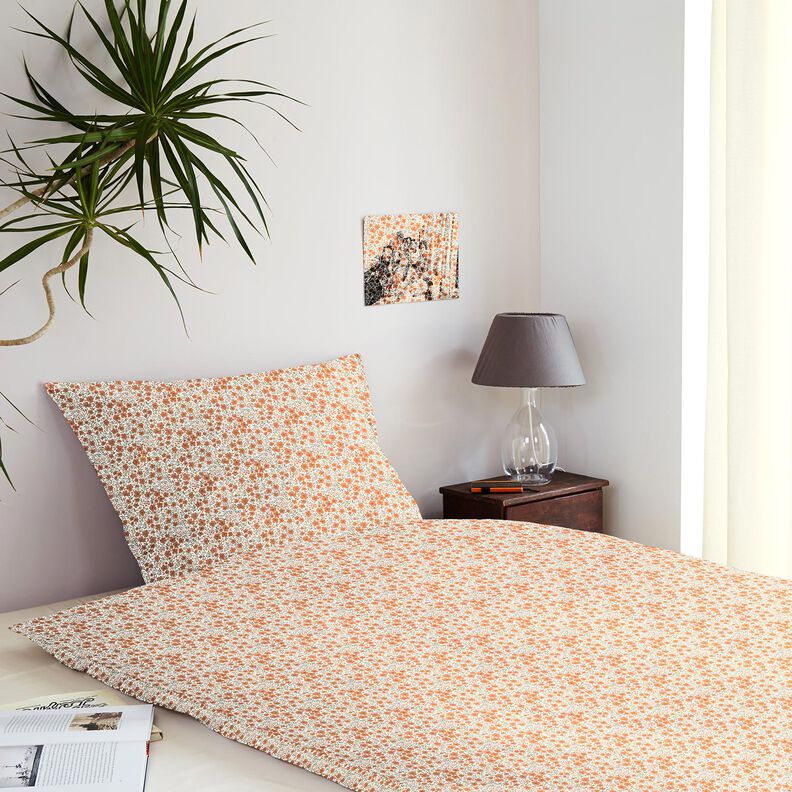 Tissu de décoration Satin de coton Mer de fleurs – orange pêche/blanc,  image number 6