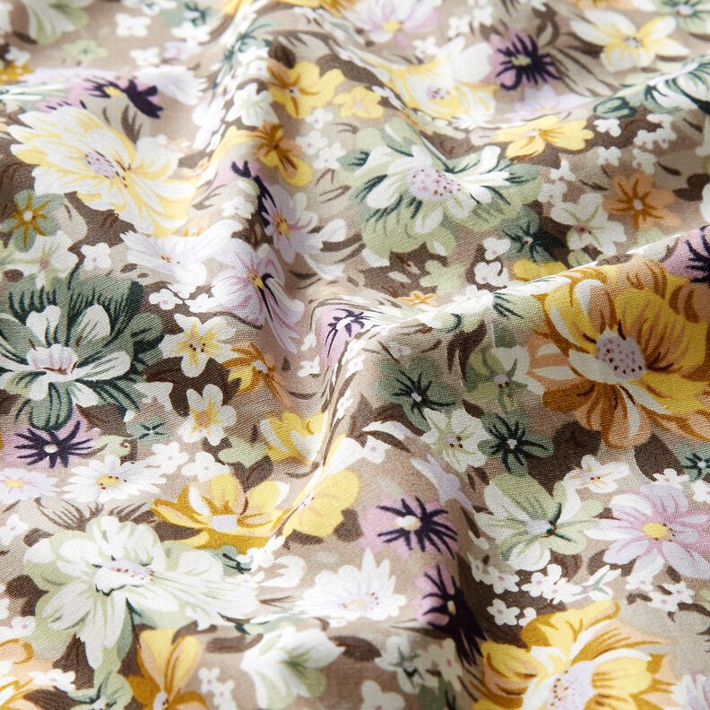 Popeline coton Fleurs romantiques – gris mauve/or,  image number 2