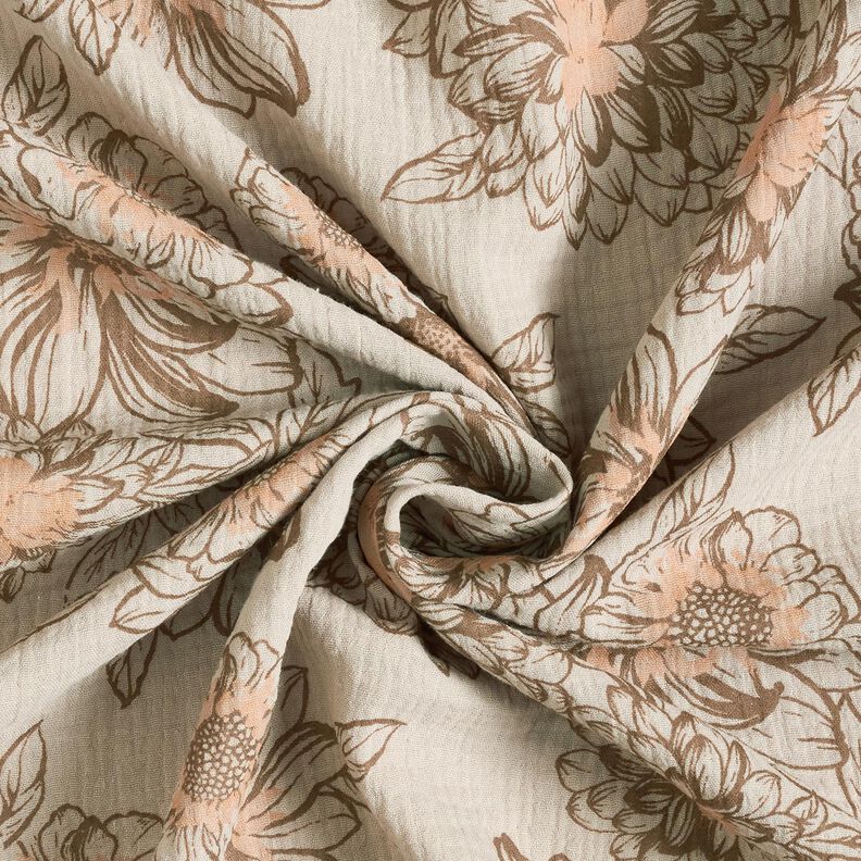 Tissu double gaze de coton Sommerblumen – taupe clair/marron moyen,  image number 3