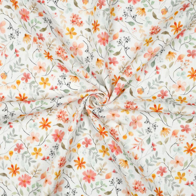 Tissu double gaze de coton Pré fleuri coloré Impression numérique | Poppy Fabrics – ivoire/orange,  image number 3
