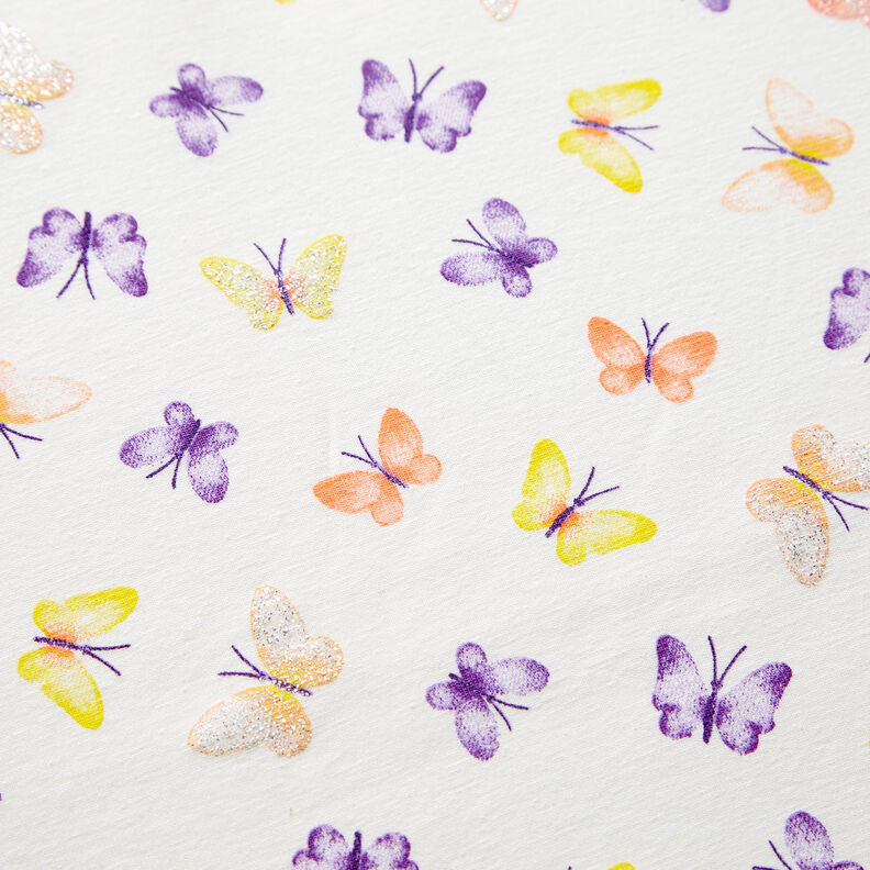 Jersey coton Papillons scintillants – écru/argent,  image number 3