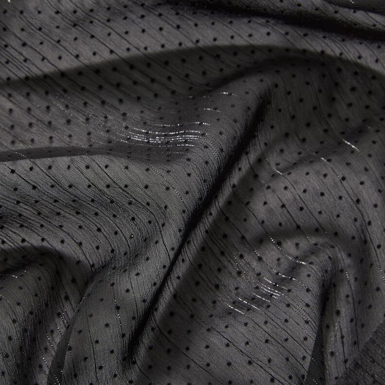 Mousseline Rayures et pois pailletés – noir,  image number 2