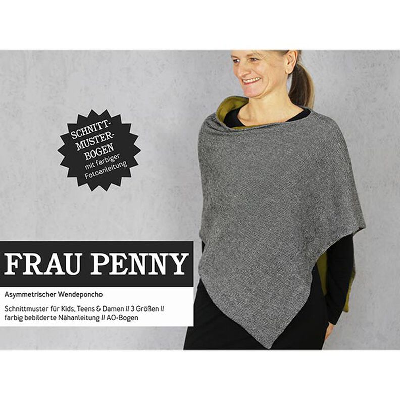 Poncho asymétrique réversible FRAU PENNY | Patron prêt à découper | Taille unique,  image number 1