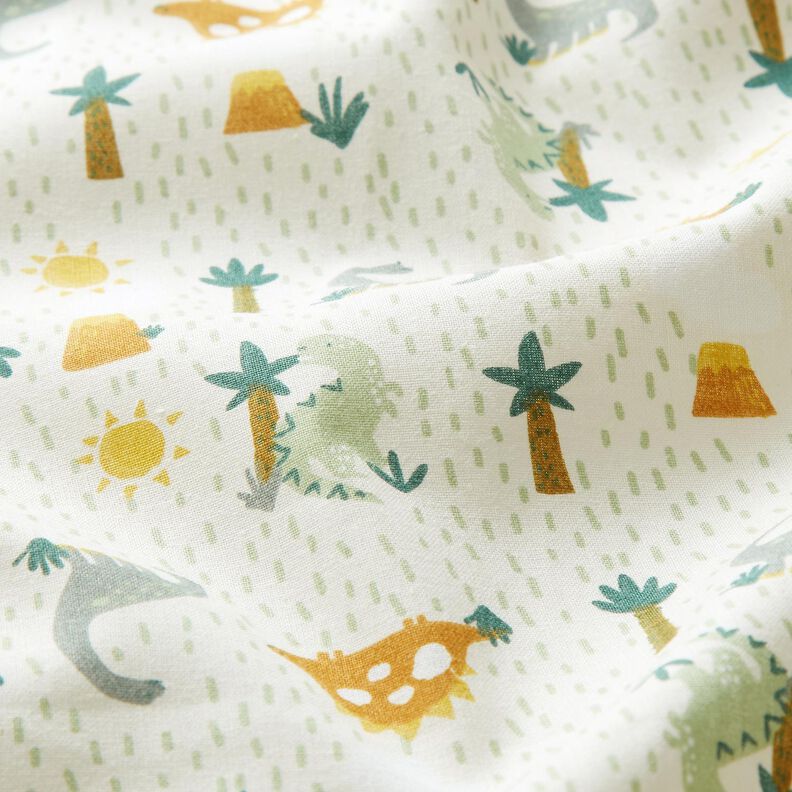 Tissu en coton Cretonne Dinosaures et palmiers – écru/menthe clair, image number 2