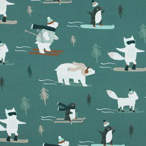 French Terry Sweat d’été Animaux aux sports d'hiver Impression numérique | Poppy Fabrics – pétrole, 