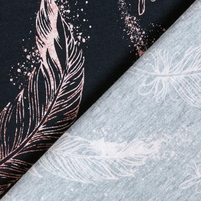 Jersey coton Plumes dorées | Glitzerpüppi – bleu noir/vieux rose foncé,  image number 4