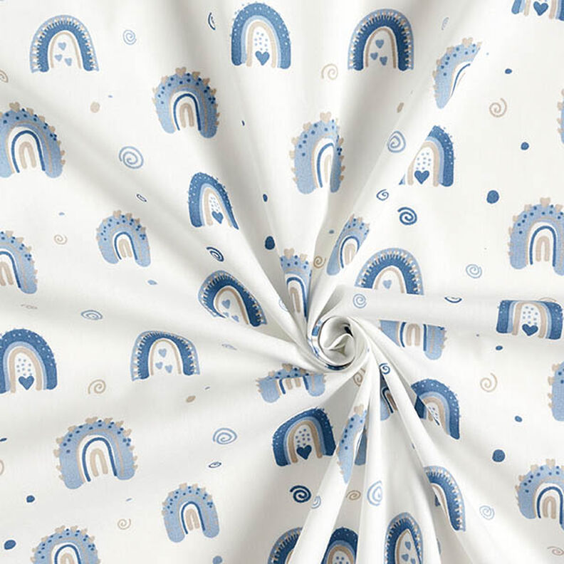 Tissu en coton Popeline Arcs-en-ciel mignons – bleu/blanc,  image number 3