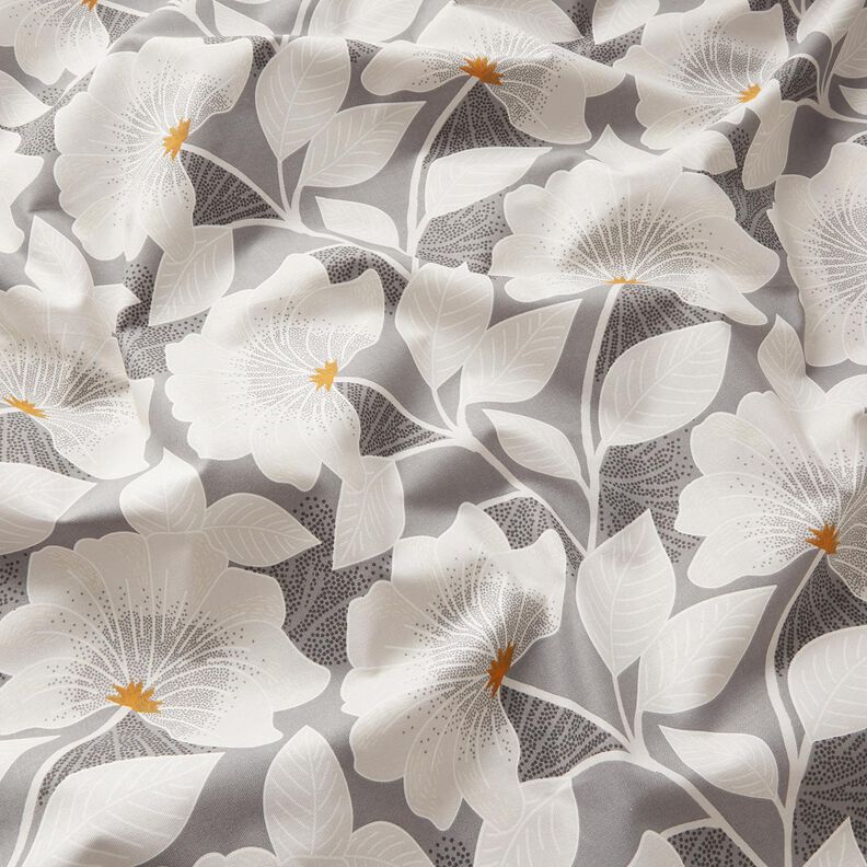 Tissu de décoration Semi-panama Grandes fleurs – gris,  image number 2