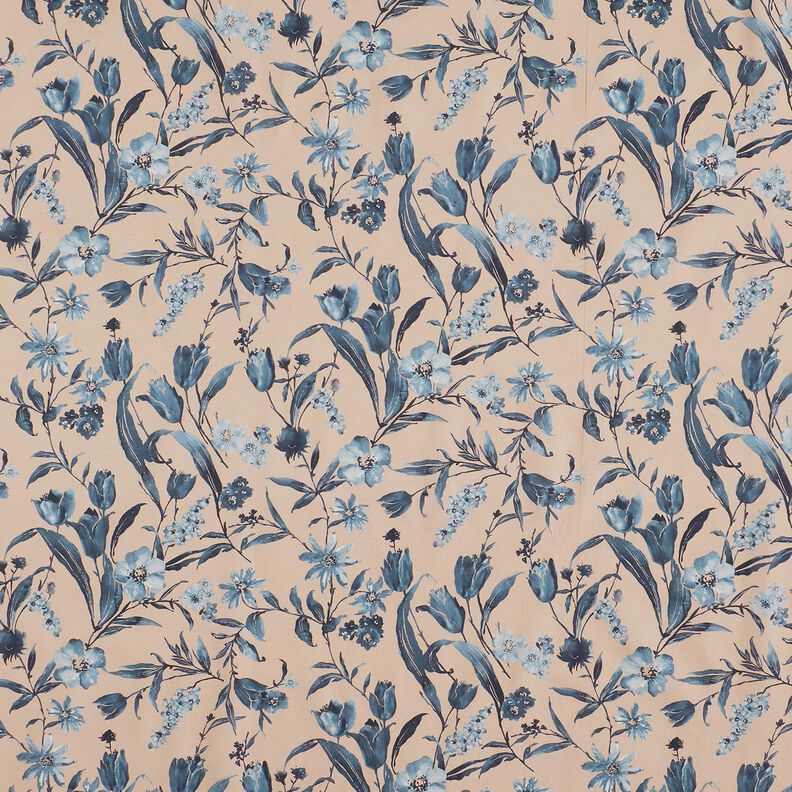 Popeline Fleurs aquarelle – dune/bleu jean,  image number 1