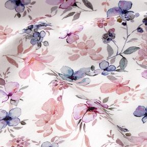 GOTS Jersey coton Fleurs aquarelle Impression numérique – écru/violet pastel, 