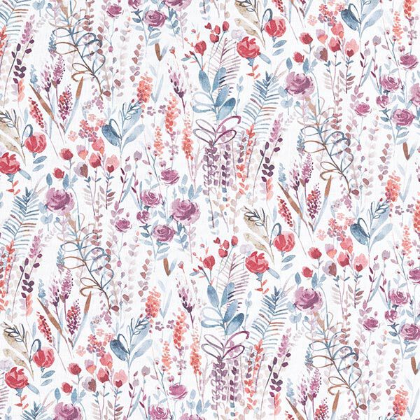 Tissu de décoration Popeline coton Fleurs sauvages – pourpre/pétrole,  image number 1