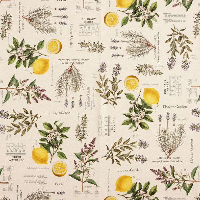 Tissu de décoration Semi-panama Herbes aromatiques – nature/jaune,  image number 1