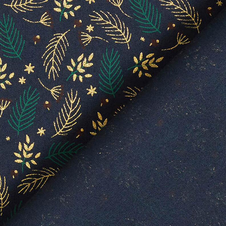 Tissu en coton Popeline Branches et baies – bleu nuit/or, image number 4