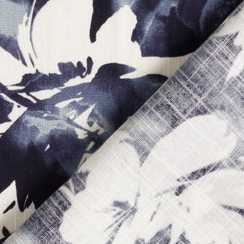 Tissu viscose roses sauvages à l'aquarelle – bleu marine/écru,  image number 4