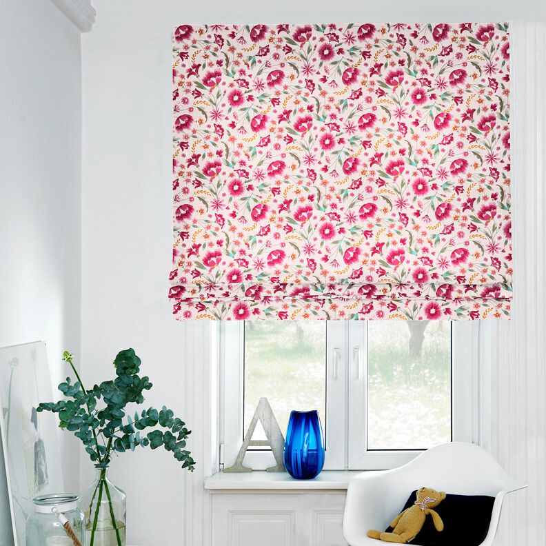 Tissu de décoration Sergé coton Fleurs printanières – rosé/framboise,  image number 6