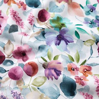 French Terry Sweat d’été Prairie fleurie aquarelle Impression numérique – blanc, 