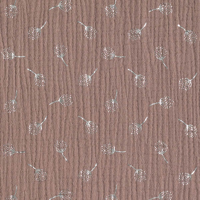 Tissu double gaze de coton Fleurs de pissenlit en paillettes – brun-marron/argent,  image number 1