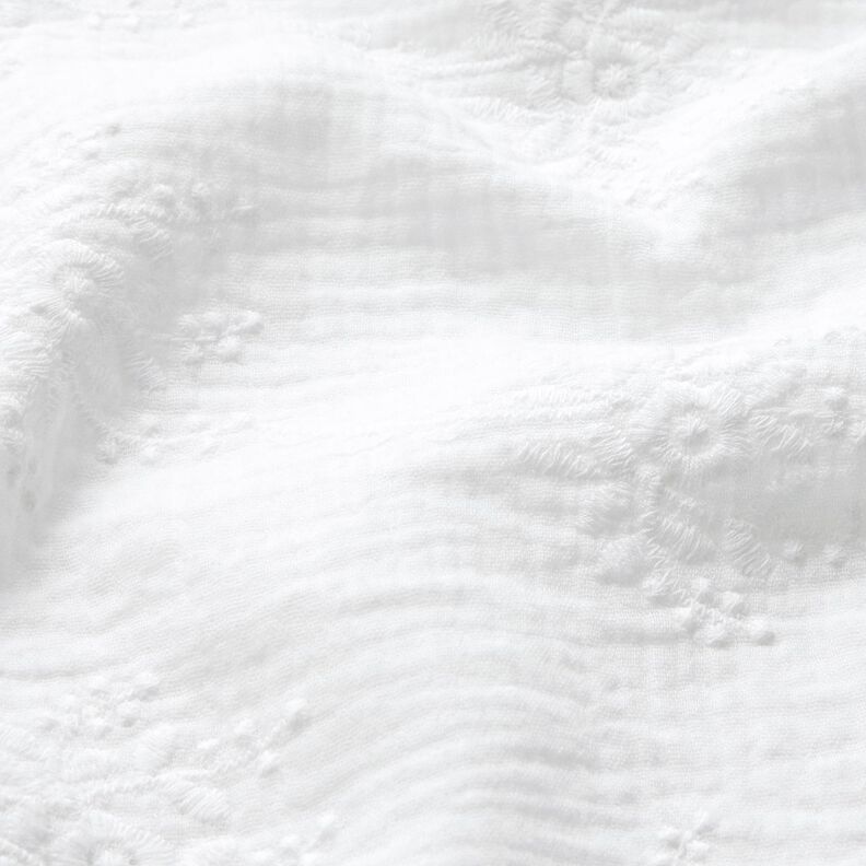 Tissu double gaze de coton Vrille florale ton sur ton – blanc,  image number 2