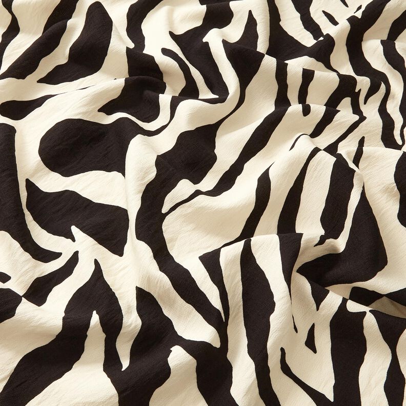 Crêpe de viscose motif zèbre – noir/ivoire,  image number 2