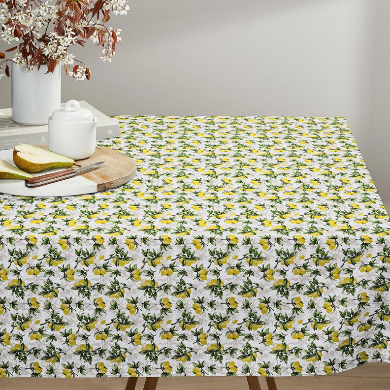 Tissu en coton Cretonne Branches de citronnier – blanc/jaune citron,  image number 8