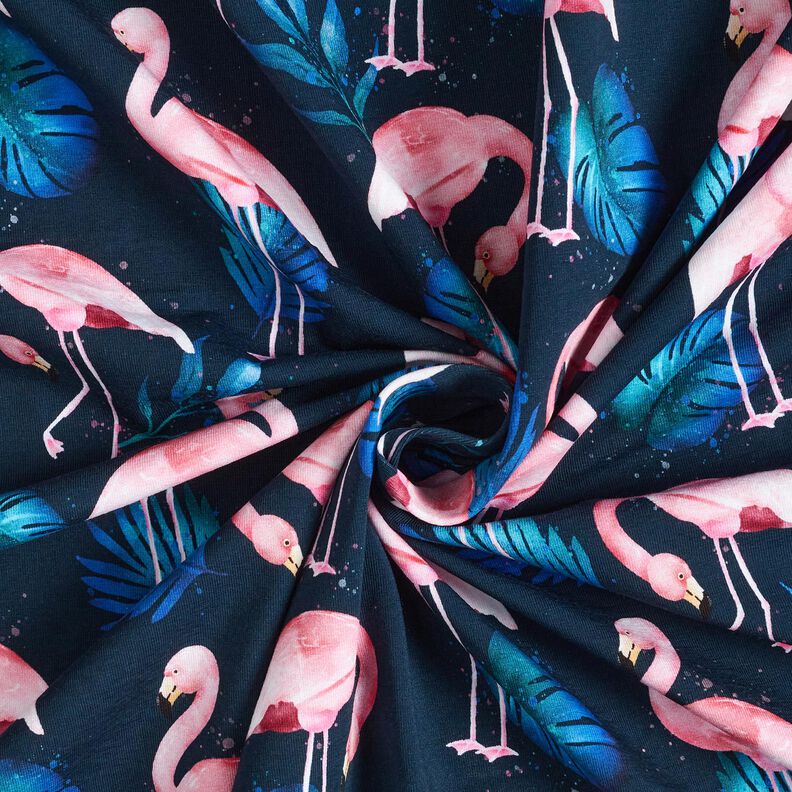 Jersey coton Flamant rose | Glitzerpüppi – bleu nuit/rose clair,  image number 3