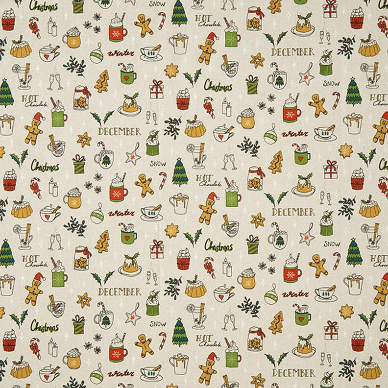 Tissu de décoration Semi-panama Esquisses hivernales – nature/pin, image number 1