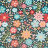 Velours de décoration Fleurs aspect broderie – pétrole/carmin,  thumbnail number 1