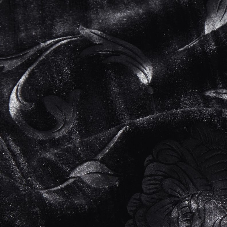 Velours crash à motif chrysanthème – noir,  image number 2