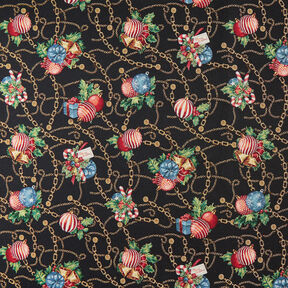 Tissu de décoration Gobelin Boules de Noël – noir/vert, 