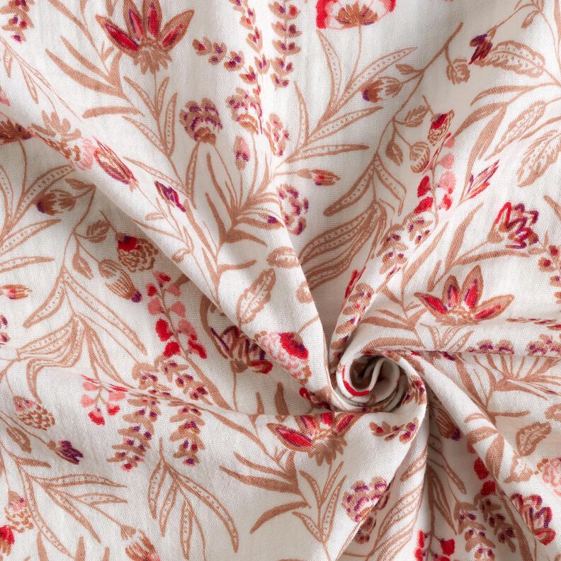 Tissu double gaze de coton Fleurs folkloriques – nature/rouge, image number 3
