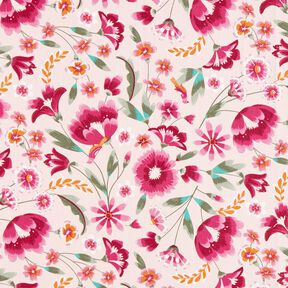 Tissu de décoration Sergé coton Fleurs printanières – rosé/framboise, 