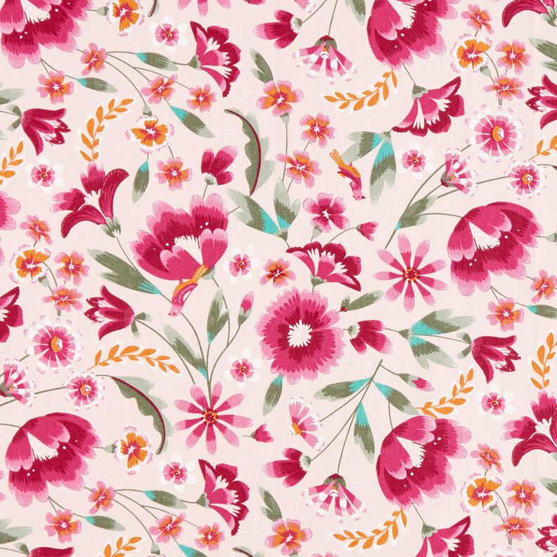 Tissu de décoration Sergé coton Fleurs printanières – rosé/framboise,  image number 1