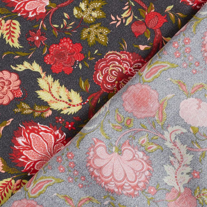 Tissu viscose Fleurs motif cachemire – anthracite/rouge feu, image number 4