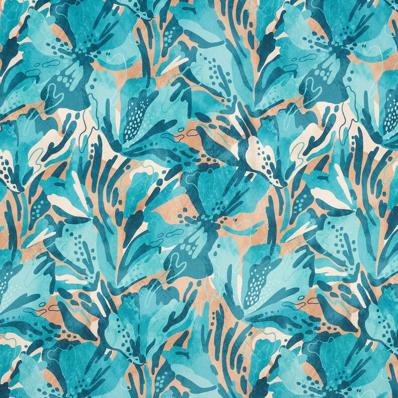 Crêpe satin fleurs de la mer – turquoise/cannelle,  image number 1