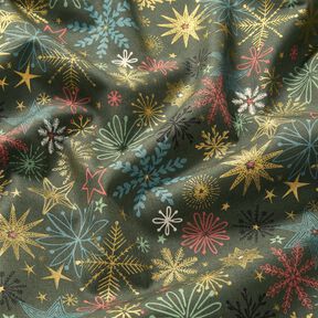 Tissu en coton Popeline Mélange d'étoiles – pin foncé/or, 