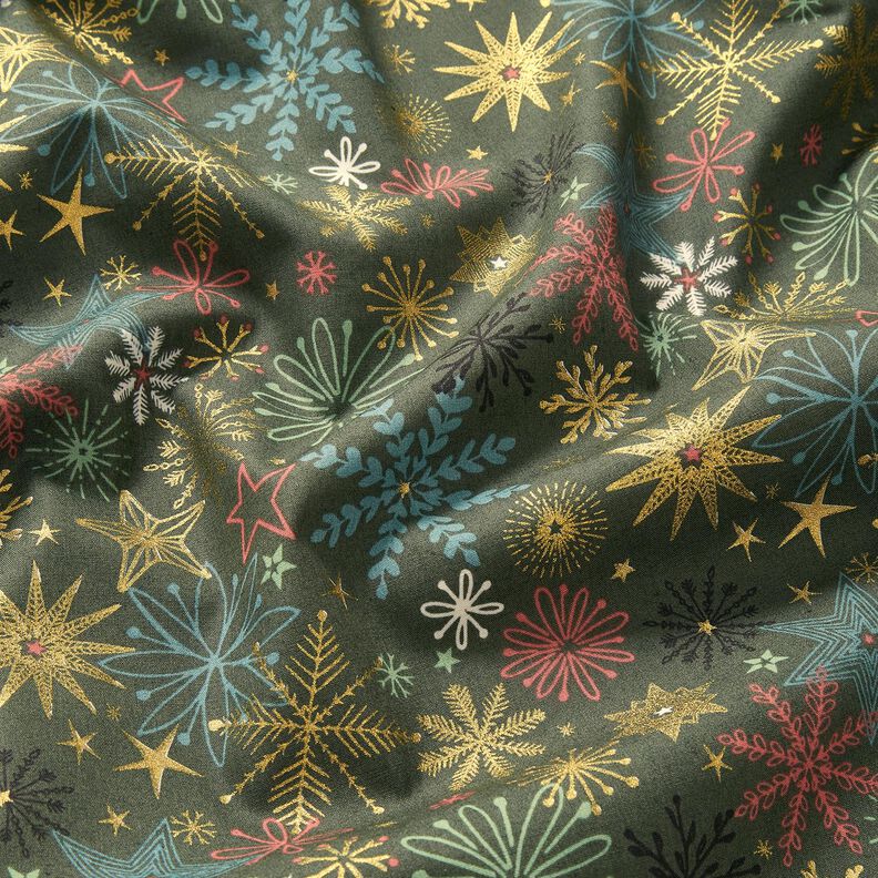 Tissu en coton Popeline Mélange d'étoiles – pin foncé/or,  image number 2