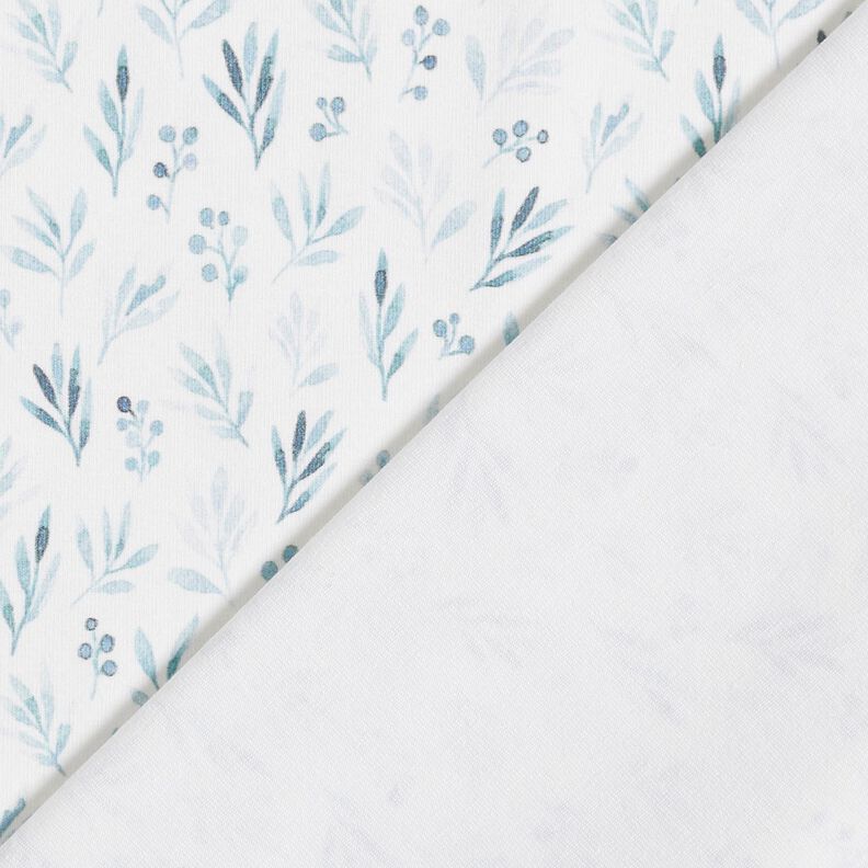 Jersey coton Branches et fleurs délicates aquarelle Impression numérique – ivoire/bleu jean,  image number 4