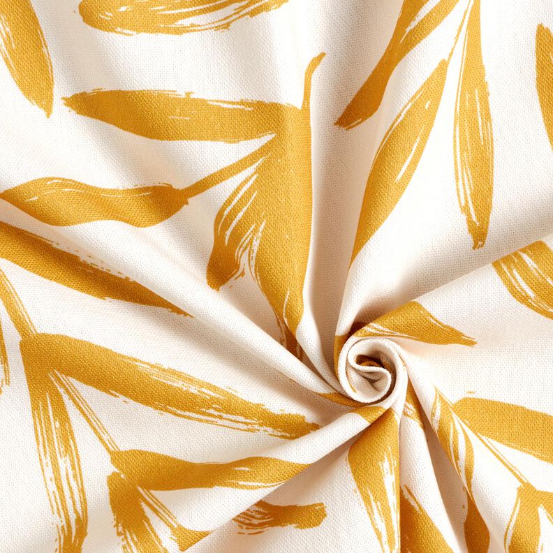 Tissu de décoration Semi-panama Feuilles minimalistes – moutarde/nature,  image number 3