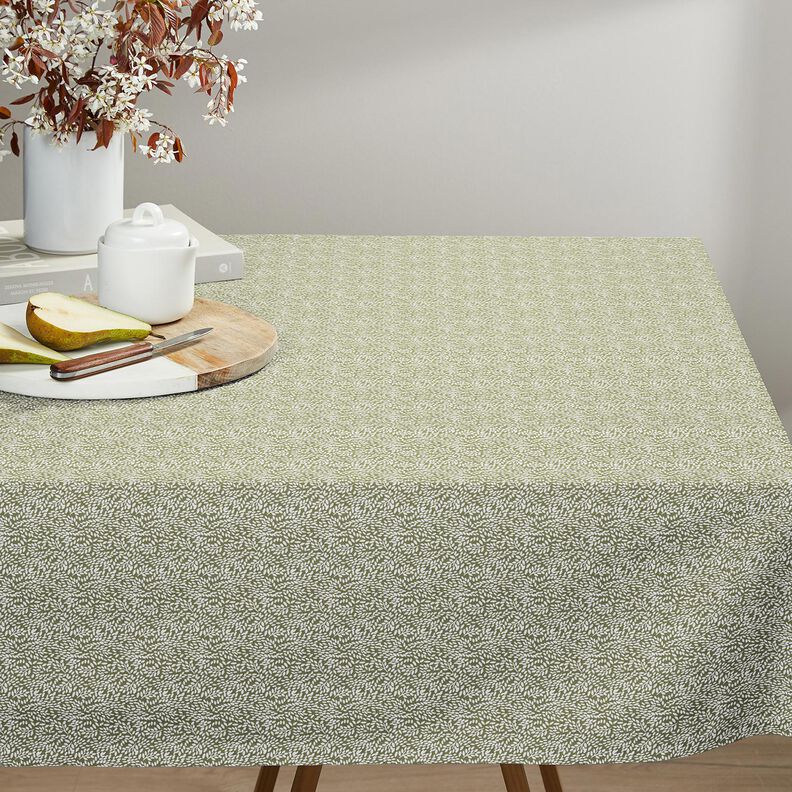 Tissu en coton Cretonne Mini feuilles – kaki clair/blanc,  image number 8